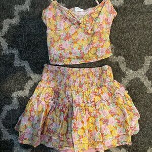Floral Skirt Set - Pink and Yellow